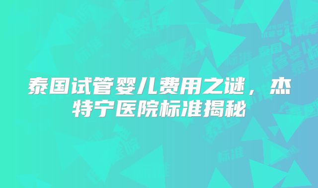 泰国试管婴儿费用之谜，杰特宁医院标准揭秘