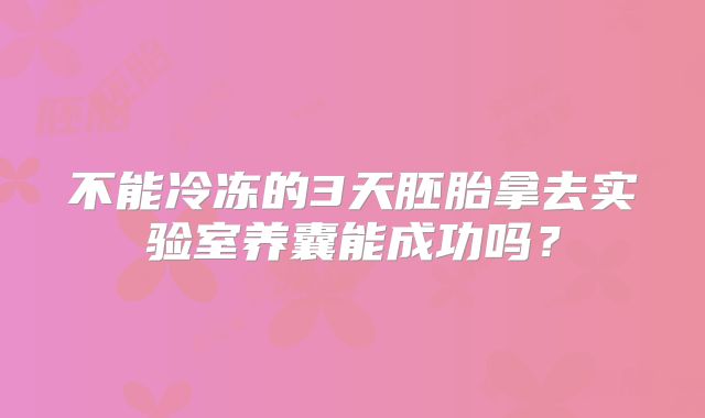不能冷冻的3天胚胎拿去实验室养囊能成功吗？