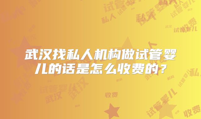 武汉找私人机构做试管婴儿的话是怎么收费的?