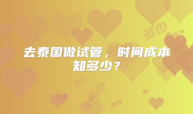 去泰国做试管,时间成本知多少?