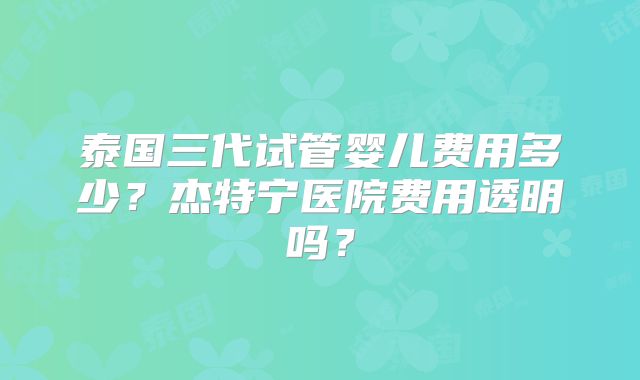 泰国三代试管婴儿费用多少？杰特宁医院费用透明吗？