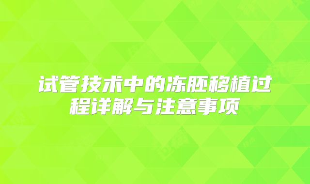 试管技术中的冻胚移植过程详解与注意事项