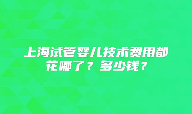 上海试管婴儿技术费用都花哪了？多少钱？