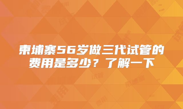 柬埔寨56岁做三代试管的费用是多少？了解一下