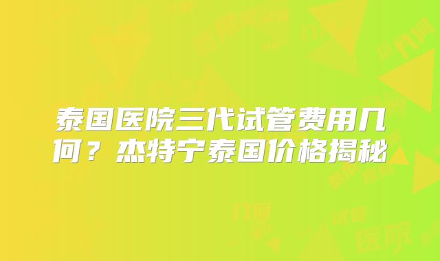 泰国医院三代试管费用几何?杰特宁泰国价格揭秘