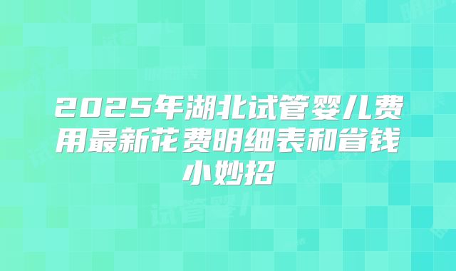 2025年湖北试管婴儿费用最新花费明细表和省钱小妙招