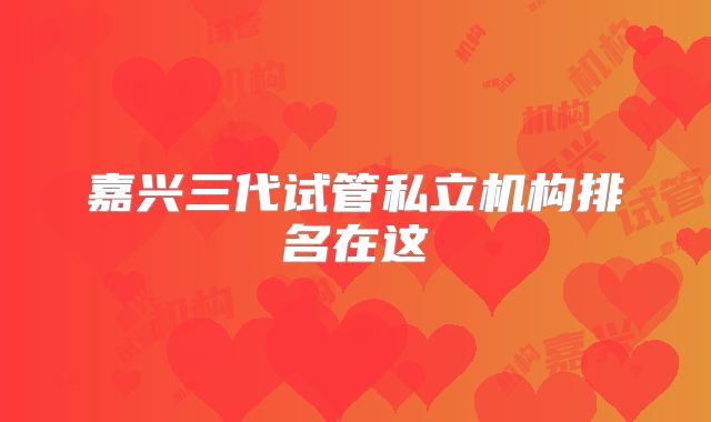 嘉兴三代试管私立机构排名在这