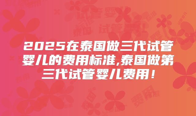 2025在泰国做三代试管婴儿的费用标准,泰国做第三代试管婴儿费用！