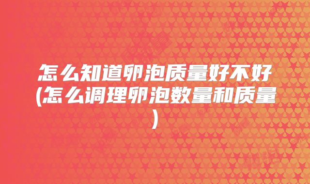 怎么知道卵泡质量好不好(怎么调理卵泡数量和质量)