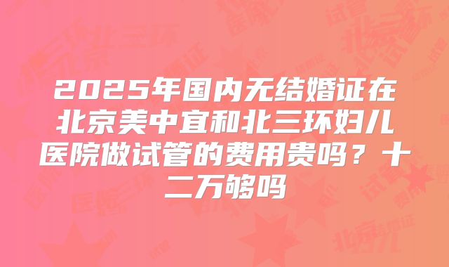 2025年国内无结婚证在北京美中宜和北三环妇儿医院做试管的费用贵吗？十二万够吗