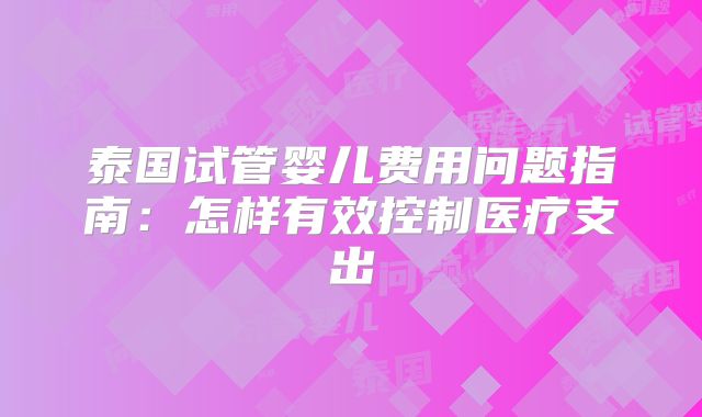 泰国试管婴儿费用问题指南：怎样有效控制医疗支出