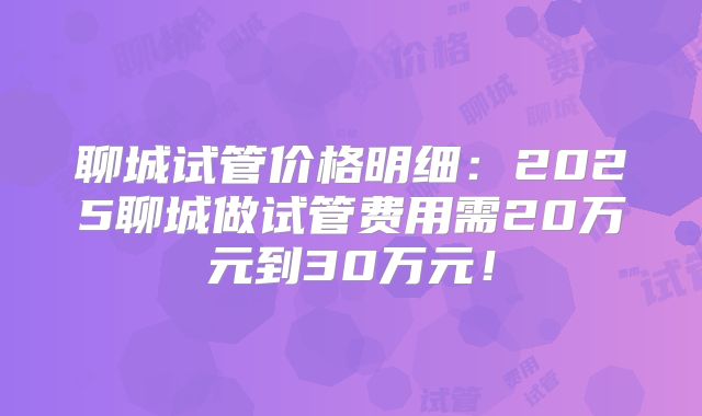 聊城试管价格明细:2025聊城做试管费用需20万元到30万元!