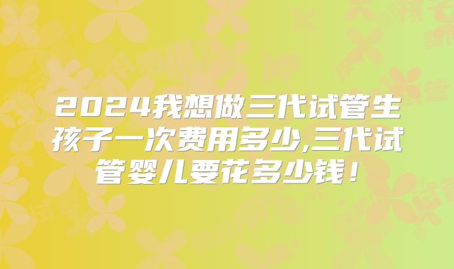 2024我想做三代试管生孩子一次费用多少,三代试管婴儿要花多少钱！