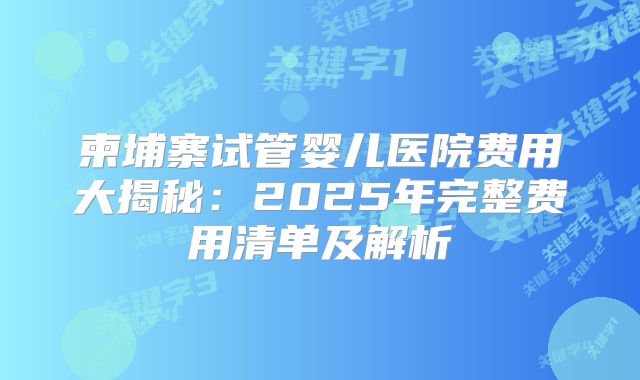 柬埔寨试管婴儿医院费用大揭秘:2025年完整费用清单及解析