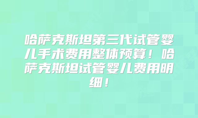 哈萨克斯坦第三代试管婴儿手术费用整体预算!哈萨克斯坦试管婴儿费用明细!