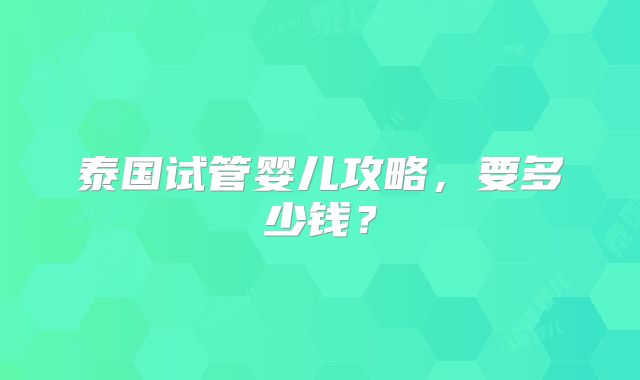 泰国试管婴儿攻略,要多少钱?