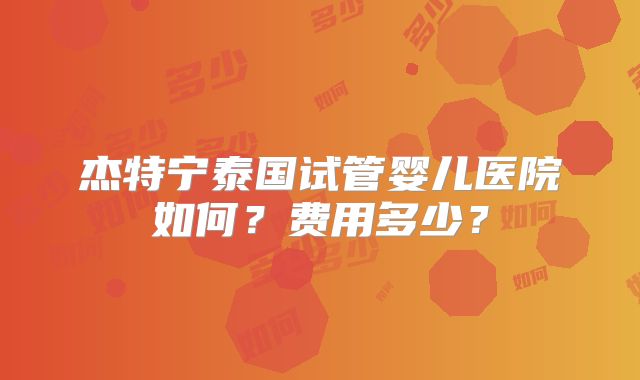 杰特宁泰国试管婴儿医院如何？费用多少？