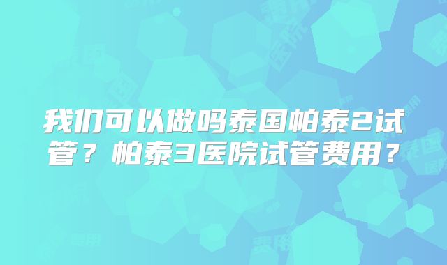 我们可以做吗泰国帕泰2试管?帕泰3医院试管费用?