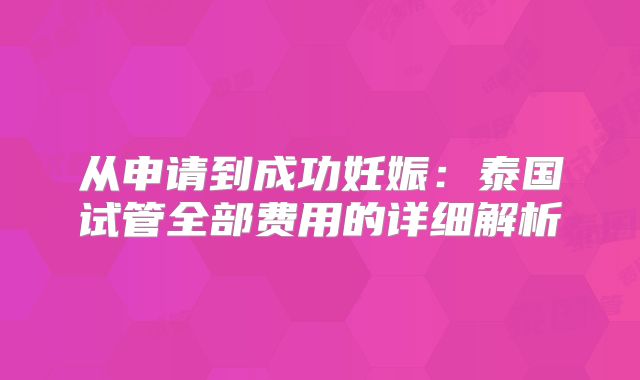 从申请到成功妊娠:泰国试管全部费用的详细解析