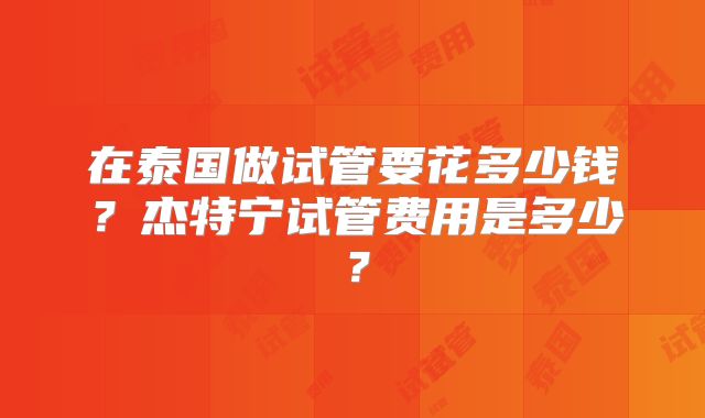 在泰国做试管要花多少钱?杰特宁试管费用是多少?