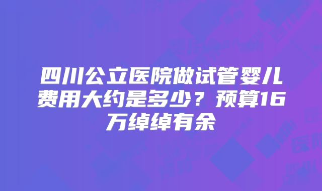 四川公立医院做试管婴儿费用大约是多少？预算16万绰绰有余