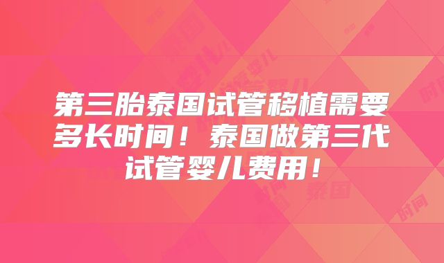 第三胎泰国试管移植需要多长时间！泰国做第三代试管婴儿费用！