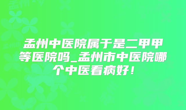 孟州中医院属于是二甲甲等医院吗_孟州市中医院哪个中医看病好!