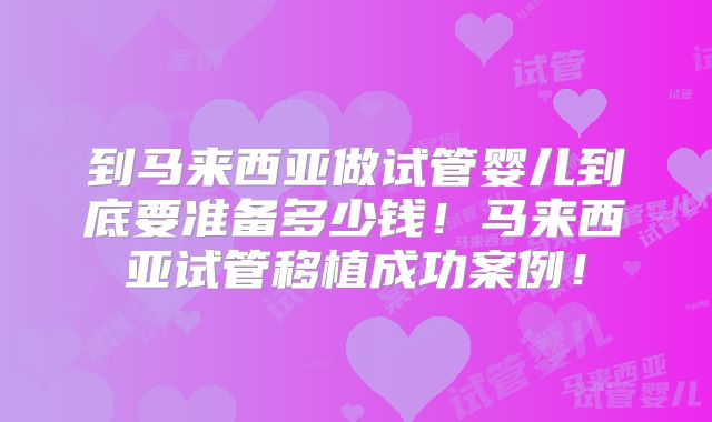 到马来西亚做试管婴儿到底要准备多少钱!马来西亚试管移植成功案例!