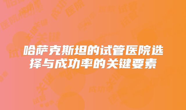 哈萨克斯坦的试管医院选择与成功率的关键要素