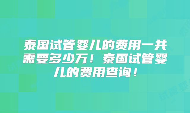 泰国试管婴儿的费用一共需要多少万！泰国试管婴儿的费用查询！