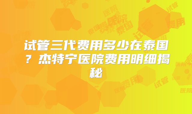 试管三代费用多少在泰国？杰特宁医院费用明细揭秘