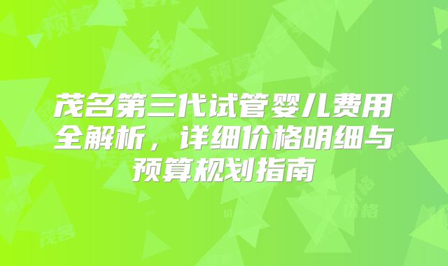 茂名第三代试管婴儿费用全解析,详细价格明细与预算规划指南