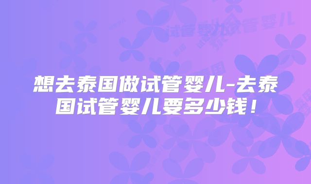 想去泰国做试管婴儿-去泰国试管婴儿要多少钱！