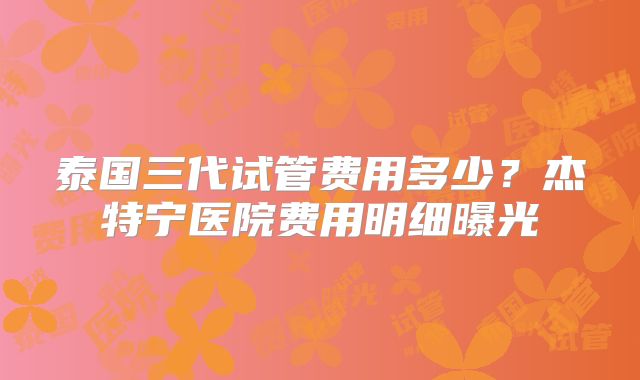 泰国三代试管费用多少？杰特宁医院费用明细曝光