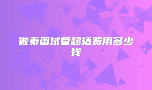 做泰国试管移植费用多少钱