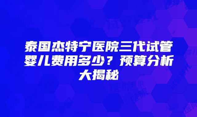 泰国杰特宁医院三代试管婴儿费用多少？预算分析大揭秘