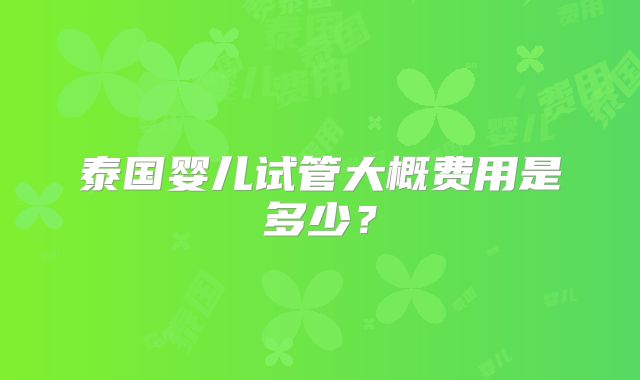 泰国婴儿试管大概费用是多少？