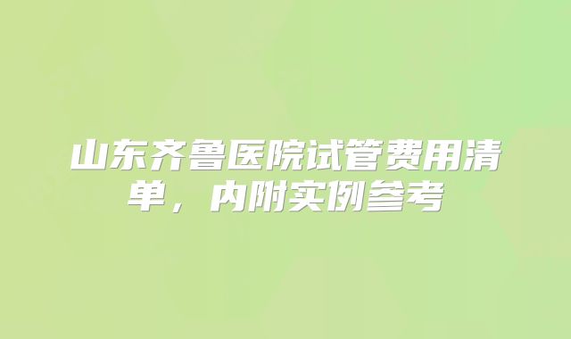 山东齐鲁医院试管费用清单，内附实例参考
