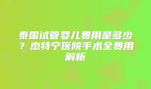 泰国试管婴儿费用是多少？杰特宁医院手术全费用解析