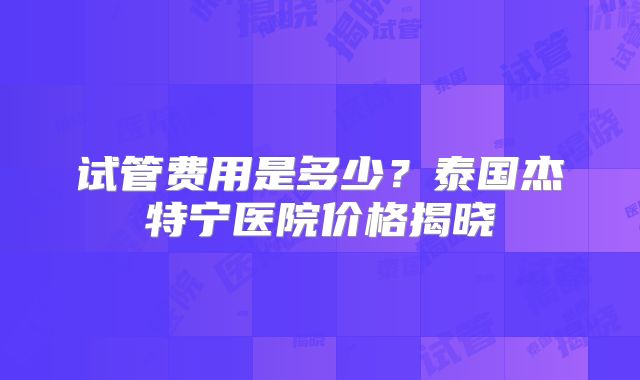 试管费用是多少?泰国杰特宁医院价格揭晓