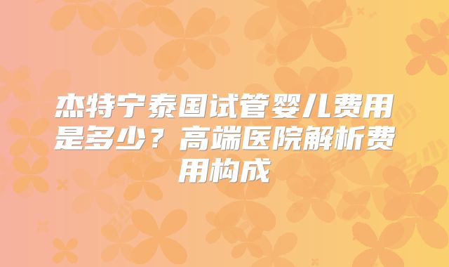 杰特宁泰国试管婴儿费用是多少?高端医院解析费用构成