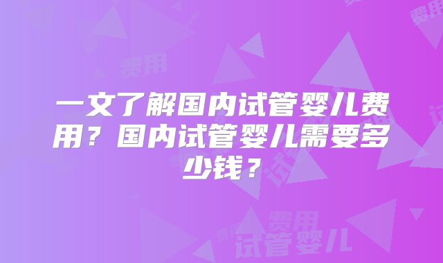 一文了解国内试管婴儿费用?国内试管婴儿需要多少钱?