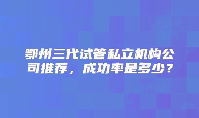 鄂州三代试管私立机构公司推荐，成功率是多少？