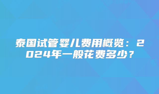 泰国试管婴儿费用概览:2024年一般花费多少?