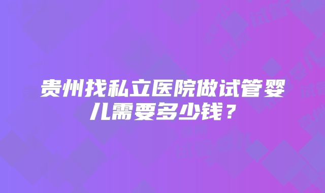 贵州找私立医院做试管婴儿需要多少钱?