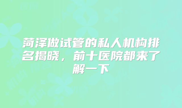 菏泽做试管的私人机构排名揭晓,前十医院都来了解一下