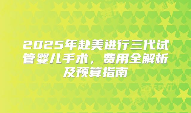 2025年赴美进行三代试管婴儿手术,费用全解析及预算指南