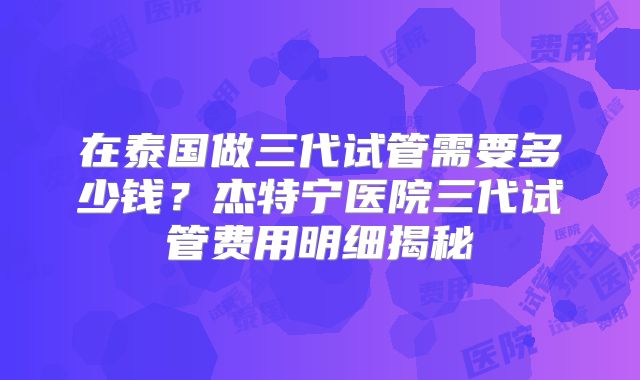 在泰国做三代试管需要多少钱?杰特宁医院三代试管费用明细揭秘
