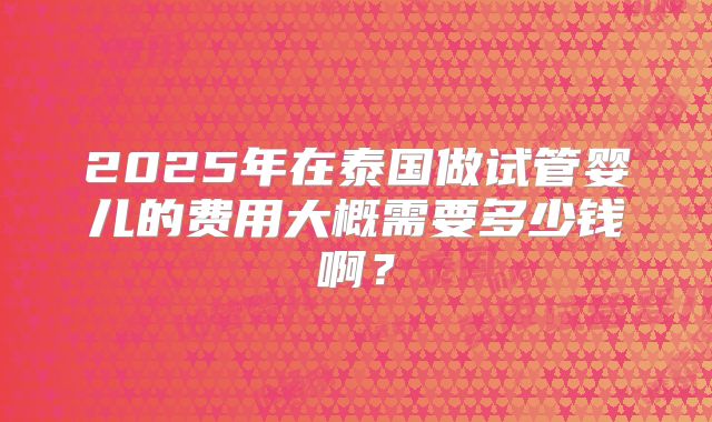 2025年在泰国做试管婴儿的费用大概需要多少钱啊？