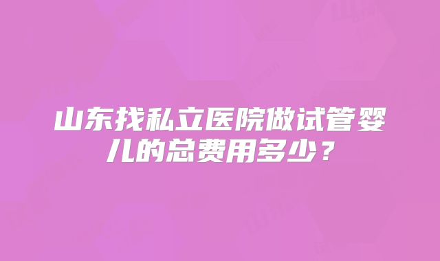 山东找私立医院做试管婴儿的总费用多少？
